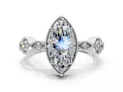 Vintage Station Engagement Ring Setting for Marquise Center with Accents and Prong Head in White Gold