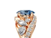 Halo Engagement Ring Setting for Fancy Blue Oval Center with Marquise and Pave Bypass Band and Prong Head in Rose Gold
