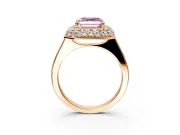 Halo Engagement Ring Setting for Fancy Pink Asscher Cut Center with Plain Tapered Band and Prong Head in Rose Gold