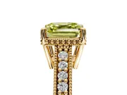 Engraved Engagement Ring Setting for Fancy Yellow Asscher Cut Center with Milgrain Pave Band and Prong Head in Yellow Gold