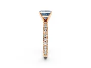 Solitaire Engagement Ring Setting for Fancy Blue Princess Cut Center with Milgrain-Edged Pave Band and Prong Head in Rose Gold