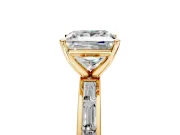 Solitaire Engagement Ring Setting for Princess Cut Center with Channel Baguette Band and Prong Head in Yellow Gold