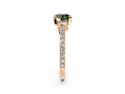 Solitaire Engagement Ring Setting for Fancy Green Round Cut Center with Widening Pave Band and Claw Prong Head in Rose Gold
