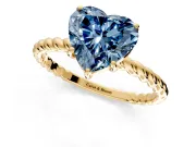 Solitaire Engagement Ring Setting for Fancy Blue Heart-Shaped Center with Plain Twisted Rope Band and Prong Head in Yellow Gold