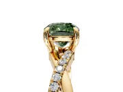 Solitaire Engagement Ring Setting for Fancy Green Cushion Cut Center with Half-Pave Crossover Band and Prong Head in Yellow Gold