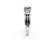 Solitaire Engagement Ring Setting for Fancy Pink Cushion Cut Center with Grooved Bar Accent Band and Prong Head in Sterling Silver