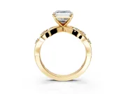 Solitaire Engagement Ring Setting for Asscher Cut Center with Criss-Cross Accent Band and Prong Head in Yellow Gold