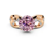 Solitaire Engagement Ring Setting for Fancy Pink Round Cut Center with Criss-Cross Accent Band and Prong Head in Rose Gold