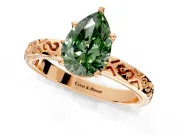 Solitaire Engagement Ring Setting for Fancy Green Pear-Shaped Center with Scrollwork Band and Prong Head in Rose Gold