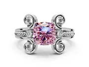 Solitaire Engagement Ring Setting for Fancy Pink Cushion Cut Center with Twisted Band and Scroll Prong Head in Platinum