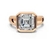 Solitaire Engagement Ring Setting for Asscher Cut Center with Wide Band and Bezel Head in Rose Gold