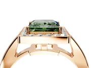 Bezel-Framed Halo Engagement Ring Setting for Fancy Green Princess Cut Center with Pave Band and Prong Head in Rose Gold