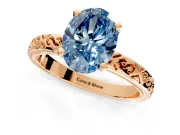 Solitaire Engagement Ring Setting for Fancy Blue Oval Center with Scrollwork Band and Prong Head in Rose Gold