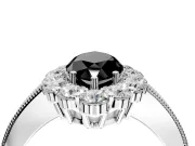 Halo Engagement Ring Setting for Fancy Black Marquise Center with Milgrain Channel Band and Prong Head in White Gold