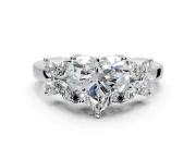 Floral Engagement Ring Setting for Heart-Shaped Center with Marquise Cluster Shoulders and Prong Head in White Gold