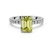Solitaire Engagement Ring Setting for Fancy Yellow Emerald Cut Center with Fine Pave Band and Claw Prong Head in Sterling Silver