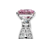 3 Stone Engagement Ring Setting for Fancy Pink Radiant Cut Center with Pave Twist Band and Prong Head in White Gold