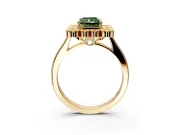 Cluster Halo Engagement Ring Setting for Fancy Green Radiant Cut Center with Milgrain Bezel Accents and Prong Head in Yellow Gold