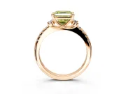 Paired Accent Engagement Ring Setting for Fancy Yellow Asscher Cut Center with Pave Band and Prong Head in Rose Gold