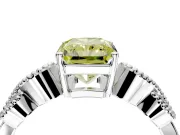 Leaf Engagement Ring Setting for Fancy Yellow Radiant Cut Center with Milgrain Accent Band and Prong Head in Sterling Silver