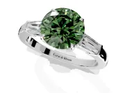 3 Stone Engagement Ring Setting for Fancy Green Round Cut Center with Baguette Accents and Prong Head in Platinum