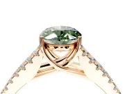 Solitaire Engagement Ring Setting for Fancy Green Oval Center with Pave Split Shank and Prong Head in Rose Gold