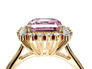 Starburst Halo Engagement Ring Setting for Fancy Pink Asscher Cut Center with Thin Round-Wire Band and Prong Head in Yellow Gold