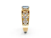 Pave Engagement Ring Setting for Fancy Blue Asscher Cut Center with Curved Accent Rows, Openwork and Prong Head in Yellow Gold