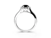 Halo Engagement Ring Setting for Fancy Black Oval Center with Pave Accents, Heart Basket and Prong Head in White Gold