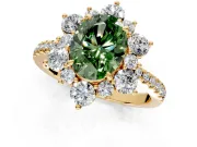 Floral Halo Engagement Ring Setting for Fancy Green Oval Center with Pave Accents and Prong Head in Yellow Gold
