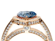 Halo Engagement Ring Setting for Fancy Blue Heart-Shaped Center with Framed Halo, Pave Band and Prong Head in Rose Gold