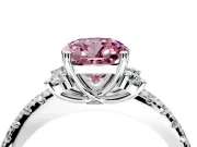 Paired Accent Engagement Ring Setting for Fancy Pink Cushion Cut Center with Pave Band and Prong Head in Platinum