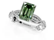 Solitaire Engagement Ring Setting for Fancy Green Emerald Cut Center with Marquise Panel Band and Prong Head in Sterling Silver