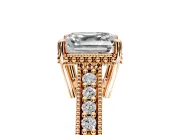 Engraved Engagement Ring Setting for Asscher Cut Center with Milgrain Pave Band and Prong Head in Rose Gold