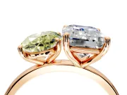 Fancy Yellow Oval and Emerald Cut Lab-Grown Diamond Toi et Moi Engagement Ring with Prong-Set Stones in Rose Gold