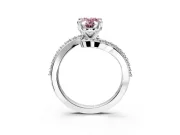 Solitaire Engagement Ring Setting for Fancy Pink Oval Center with Pave Bypass Swirl Band and Prong Head in Platinum