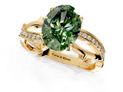 Solitaire Engagement Ring Setting for Fancy Green Oval Center with Pave and Plain Crossover Band and Prong Head in Yellow Gold