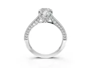 Solitaire Engagement Ring Setting for Cushion Cut Center with Milgrain-Framed Pave Band and Prong Head in Sterling Silver