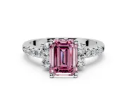 Paired Accent Engagement Ring Setting for Fancy Pink Emerald Cut Center with Pave Band and Prong Head in Platinum