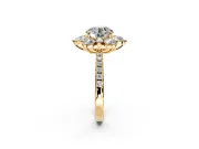 Floral Halo Engagement Ring Setting for Round Cut Center with Pave Accents and Prong Head in Yellow Gold
