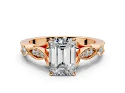Solitaire Engagement Ring Setting for Emerald Cut Center with Marquise and Bezel Accents and Prong Head in Rose Gold