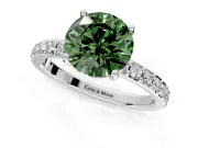 Solitaire Engagement Ring Setting for Fancy Green Round Cut Center with Round Cut Pave Band and Prong Head in Platinum