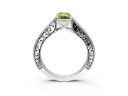 Solitaire Engagement Ring Setting for Fancy Yellow Emerald Cut Center with Engraved Pave Band and Prong Head in Sterling Silver