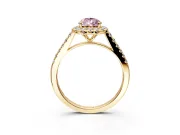 Halo Engagement Ring Setting for Fancy Pink Pear-Shaped Center with Narrowing Pave Band and Prong Head in Yellow Gold