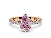 Solitaire Engagement Ring Setting for Fancy Pink Pear-Shaped Center with Shared-Prong Accents and Prong Head in Rose Gold