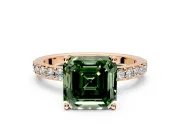 Solitaire Engagement Ring Setting for Fancy Green Asscher Cut Center with Round Cut Pave Band and Prong Head in Rose Gold