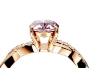 Crossover Engagement Ring Setting for Fancy Pink Oval Center with Pave and Plain Strands and Prong Head in Rose Gold