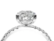 Solitaire Engagement Ring Setting for Cushion Cut Center with Pave Band and Claw Prong Head in Sterling Silver