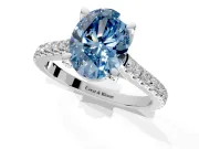 Solitaire Engagement Ring Setting for Fancy Blue Oval Center with Widening Pave Band and Claw Prong Head in Sterling Silver