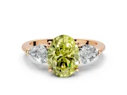 3 Stone Engagement Ring Setting for Fancy Yellow Oval Center with Large Pear-Shaped Accents and Prong Head in Rose Gold